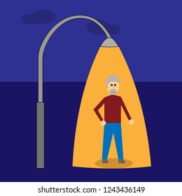 Man Under Street Lamp Vector Graphic