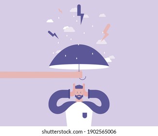 A Man Under Stress And Psychological Support. Psychology Concept. Vector Illustration  For Telework, Remote Working And Freelancing Concept, Business, Start Up
