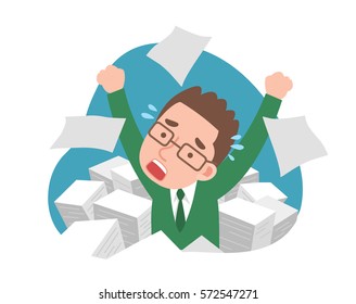 man under the stress of working and a lot of documents