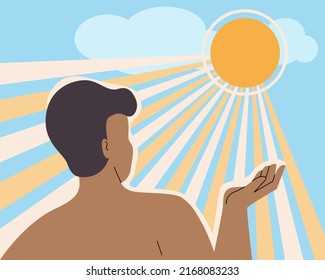 A man under the sunlight for get more vitamin D from the sun, healthy living concept.