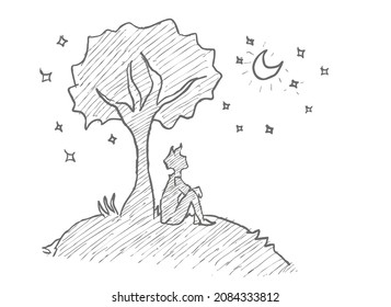 Man Under A Tree Looking At The Star