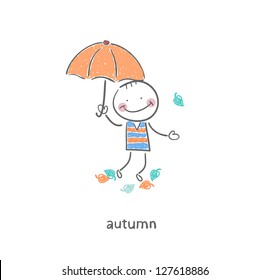 A man under an umbrella. Illustration.