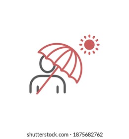 Man under umbrella on the beach. Vector flat design illustration