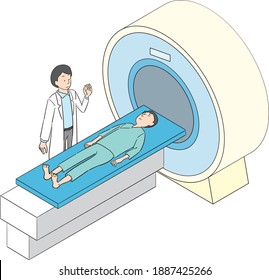 A man undergoing an examination with an MRI examination device