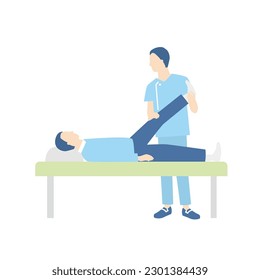 man undergoing rehabilitation. Physiotherapist to operate