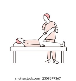 man undergoing rehabilitation. Physiotherapist to operate
