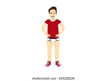 Man in underpants vector. A young man in shorts. Young guy on white background