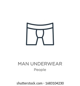 Icono de ropa interior de hombre. Icono de contorno delgado de la ropa interior de hombre lineal aislado en fondo blanco de la colección de personas. Signo vectorial de línea, símbolo para web y móvil