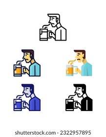 Man unhappy with smell off flavours in beer. Home brewer Equipment and raw material icons. vector