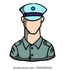 Man in uniform icon hand drawn halftone color vector illustration