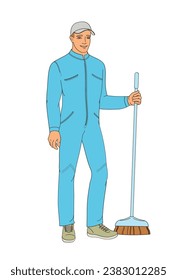 man in uniform with mop