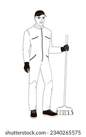hombre con uniforme con ilustración lineal en blanco y negro