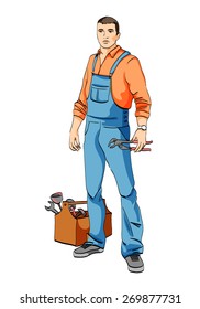 A man in uniform plumber mechanic tool