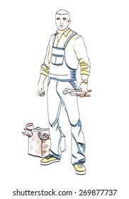 A man in uniform plumber mechanic tool