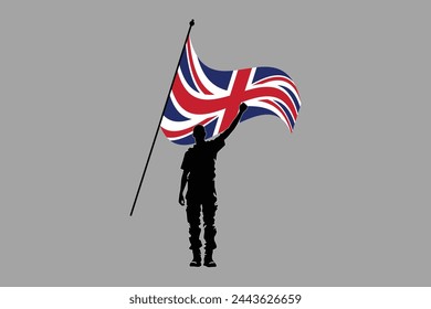 A Man with United Kingdom flag, United Kingdom sign, United Kingdom British Flag, national flag of Great Britain, Flag of United Kingdom, Colorful, Standard color, Vector illustration
