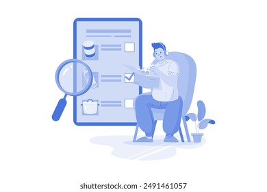 Man Unpacking Post-Delivery With A Magnifying Glass