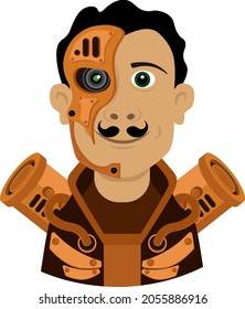 A man in an unusual stylish steampunk suit. Vector illustration with a person on a white isolated background.