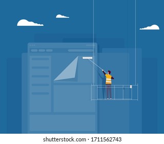 Man aktualisiert Inhalte auf der Website. Vektorillustration der Baukastenebene 