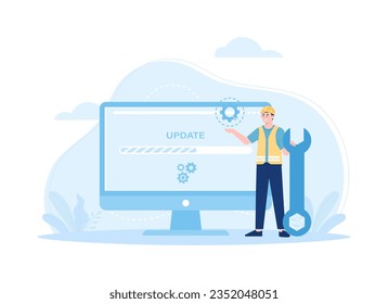  man is updating computer trending concept flat illustration