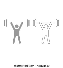 Man uping weight grey icon .