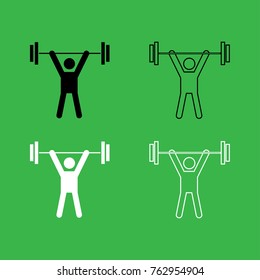 Man uping weight icon . Black and white color set .