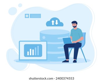 a man uploading data to a drive trending concept flat illustration