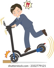 A man is upset when his electric kickboard hits a step