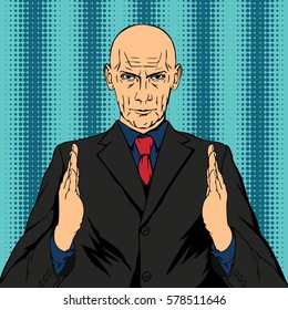 Man urges focus. Retro style pop art. Vector illustration