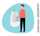 Man with urinating problem in flat design.