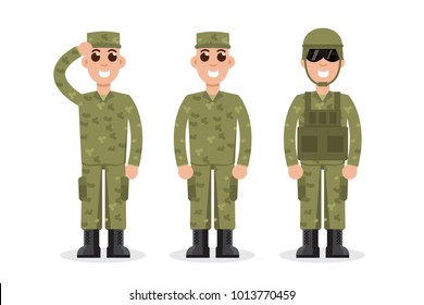 Man US Army soldiers  in camouflage.  Vector illustration.