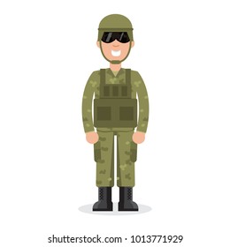 Man US Army soldiers  in camouflage.  Vector illustration.