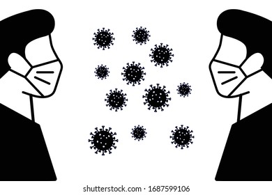 Man usa protective mask icon.Wearing protective medical mask for prevent virus covid19 and pm2.5,A man Wearing Protective Mask isolated vector illustration.