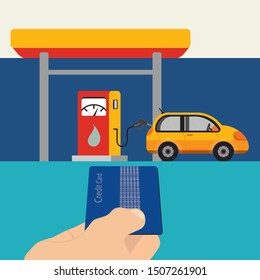 Man use credit card to make a payment for refueling car in gas station