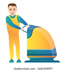 Man use floor cleaning device icon. Cartoon of man use floor cleaning device vector icon for web design isolated on white background
