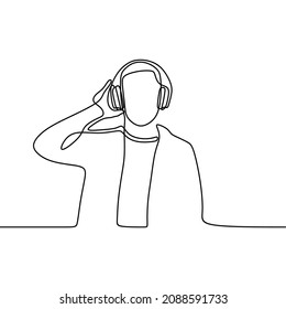 man use headphone enjoy oneline continuous single line art