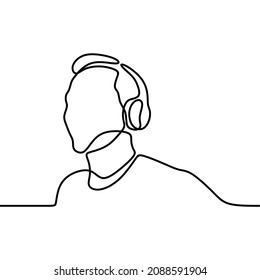 man use headphone enjoy oneline continuous single line art
