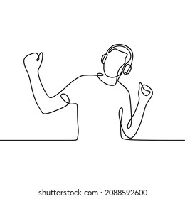 man use headphone enjoy oneline continuous single line art