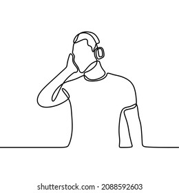 man use headphone enjoy oneline continuous single line art