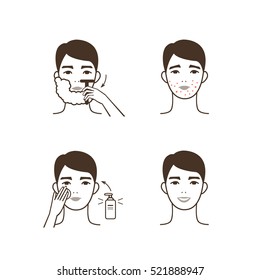 Man use lotion after shaving his beard. Vector illustration.
