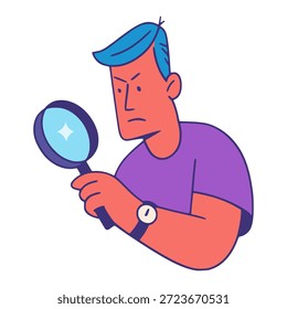El hombre utiliza el diseño de Plantilla de Ilustración vectorial de color plano de lupa