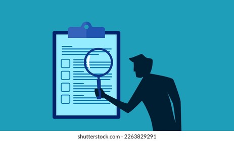 man use magnifying glass to view documents. Business analysis or financial statement analysis. concept of finance and investment