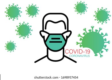 Man use mask icon. Wear Face Mask sign for man. Warning sign recommend use of protective face mask in prevention vs virus infection in health care. Coronavirus protection mask.