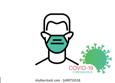 El hombre usa el vector de máscara. Vector Usa el signo de la máscara facial para la gente. Signo de advertencia recomienda el uso de máscara protectora en la prevención del Coronavirus. Concepto de salud.