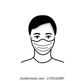 Man use mask vector. Vector Wear Face Mask sign for people. Warning sign recommend use of protective face mask in prevention Coronavirus.Health concept.