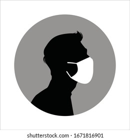 El hombre usa máscara médica. Vector Usa el signo de la máscara de cara para el hombre. Virus