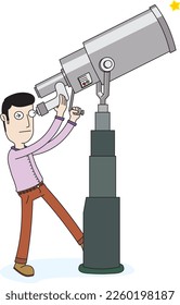 el hombre usa seriamente el telescopio moderno