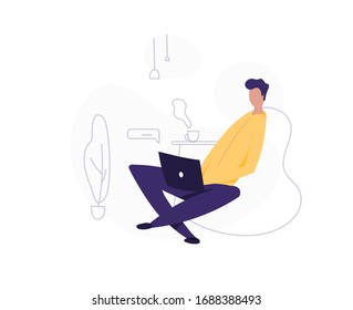 man use smartphone. texting message. young man walking with smartphone. flat design. vector illustration. isolated in white background. modern flat cartoon characters.