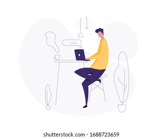 man use smartphone. texting message. young man walking with smartphone. flat design. vector illustration. isolated in white background. modern flat cartoon characters.