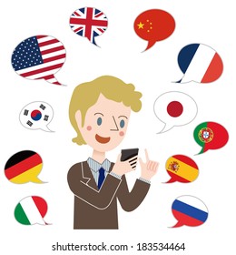 Man use the translation application