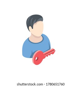 Man user account key. Vector 3d isometric, color web icons set, new flat style. Creative illustration, idea for infographics.